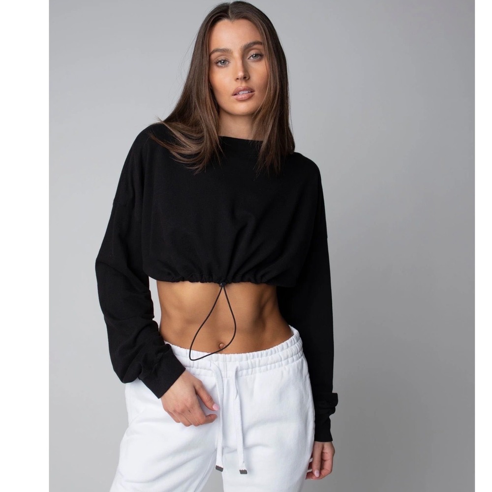 Talentless‎ Cinch Crop Crew Pitch Black Cotton Long Sleeve L/ XL.(G)